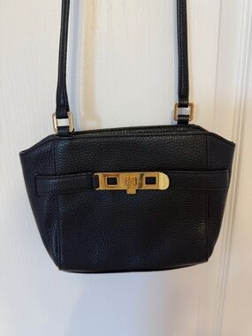 Lauren Ralph Lauren Black Pebbled Leather Crossbody with Gold Hardware